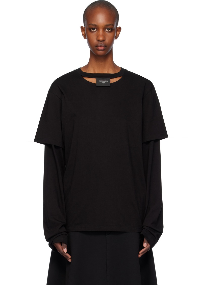 Pushbutton Black Sleeve Layered Jersey T-shirt