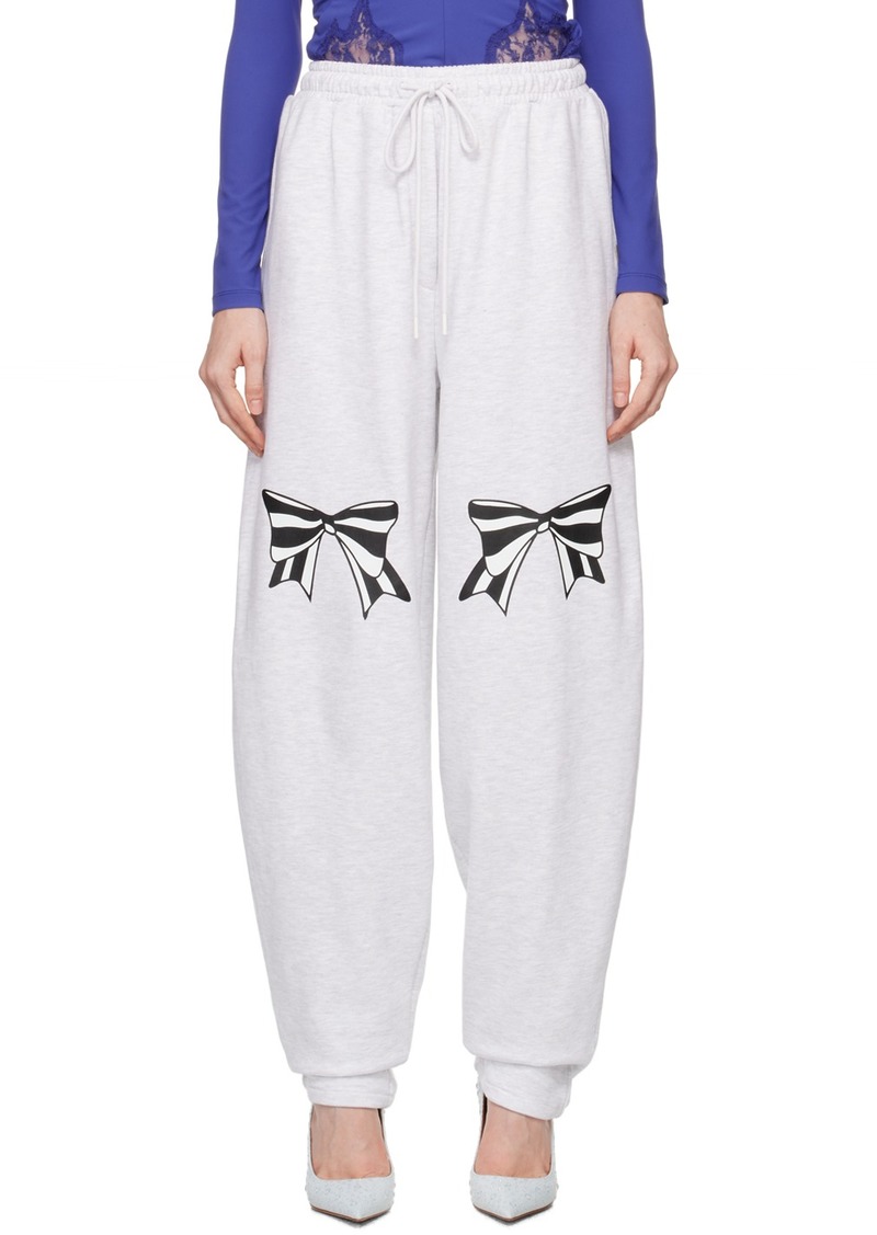 Pushbutton Gray Ribbon Printed Sweatpants