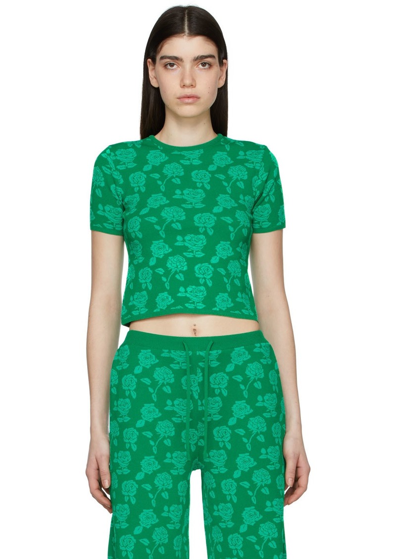 Pushbutton Green Polyester T-Shirt