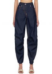 Pushbutton Navy Knee-Tuck Jeans