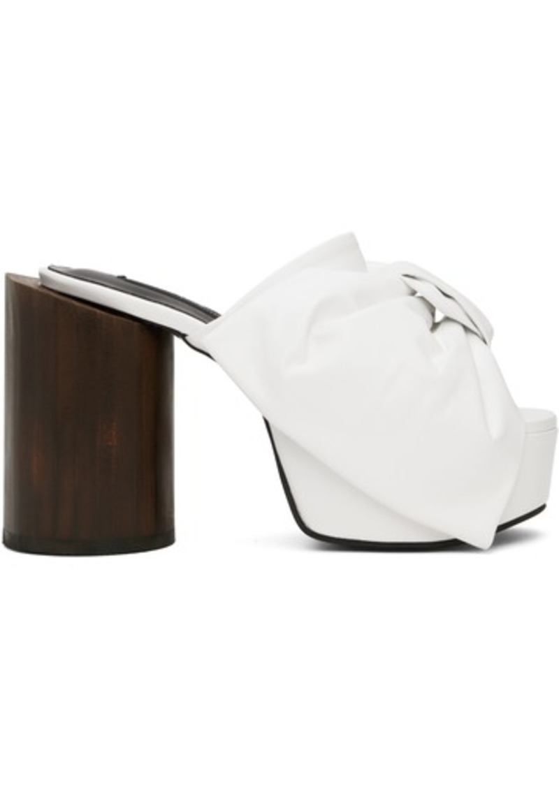 Pushbutton White Ribbon Platform Heels