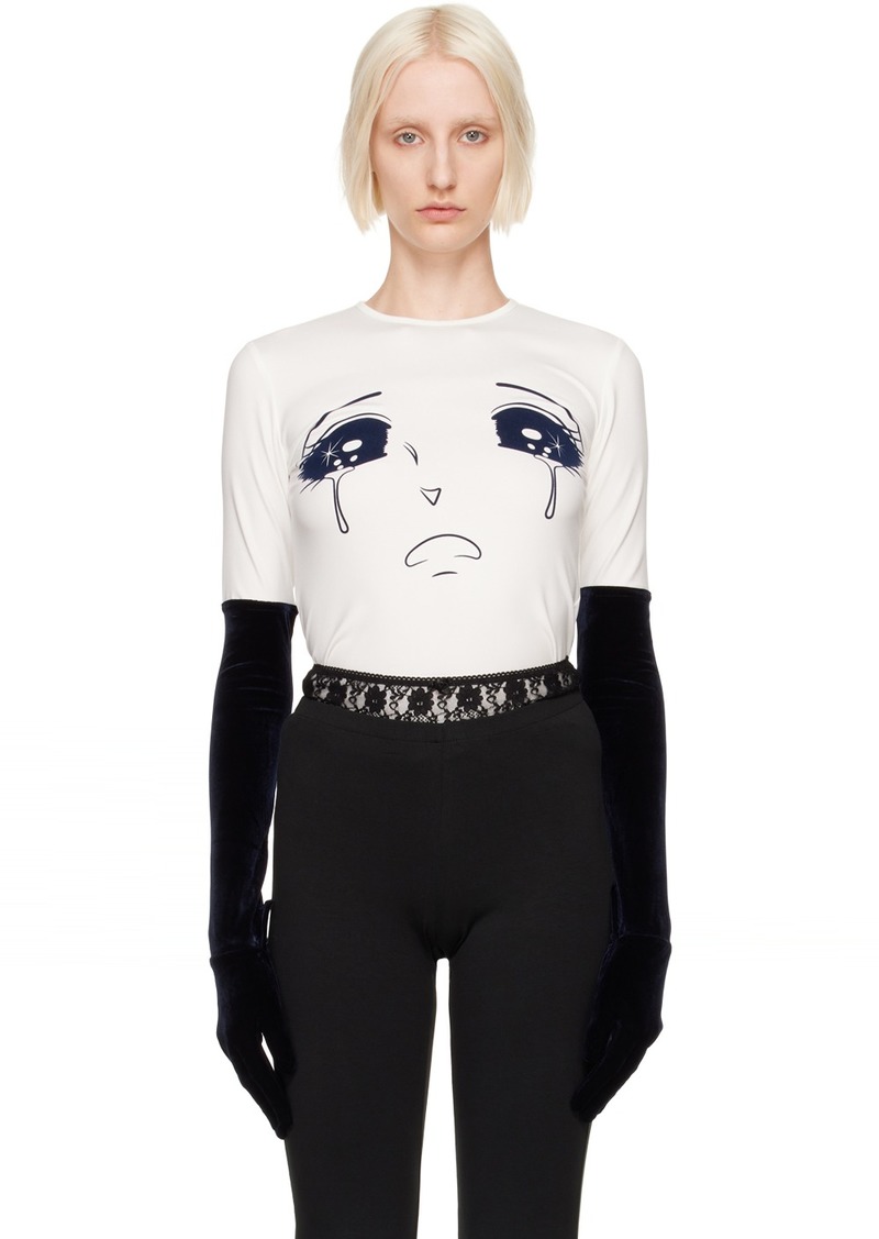 Pushbutton White Velvet Glove Crying Girl Long Sleeve T-Shirt