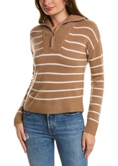 Qi Cashmere Striped Zip Mock Neck Cashmere Sweater