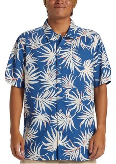 Quiksilver Beach Club Leaf Print Short Sleeve Organic Cotton Blend Button-Up Shirt