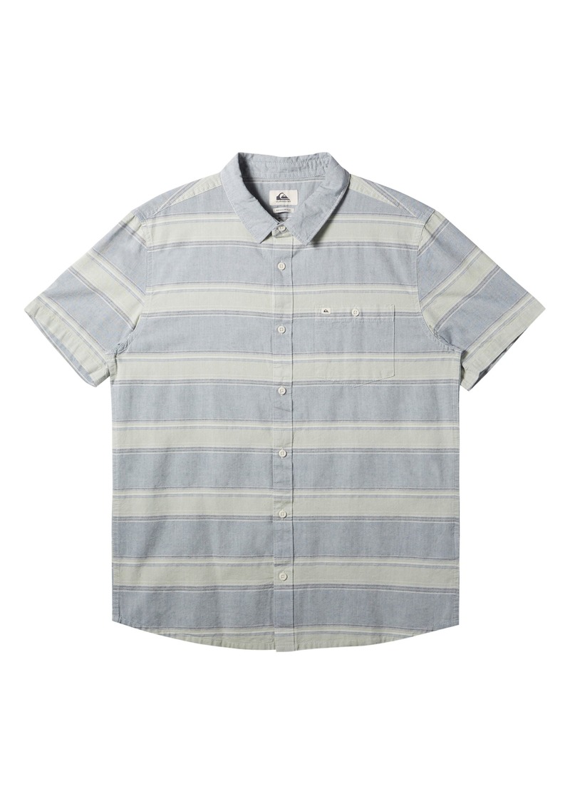 Quiksilver Cali Sunrise Stripe Short Sleeve Button-Up Shirt in Bering Sea at Nordstrom Rack