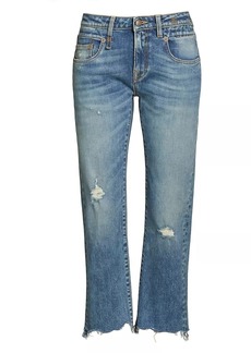 R13 Boy Straight Mid-Rise Distressed Stretch Crop Jeans