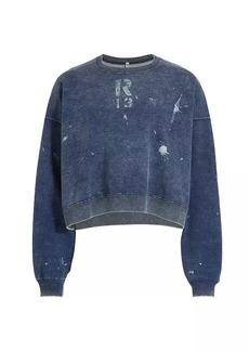 R13 Distressed Cotton Crop Sweatshirt