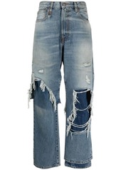 R13 distressed wide-leg jeans