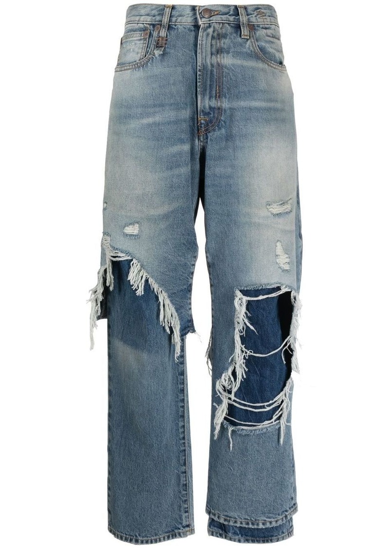 R13 distressed wide-leg jeans