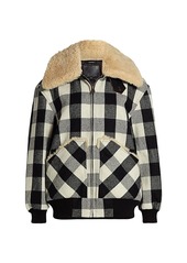 R13 Exaggerated Shearling Collar Plaid Bomber Jacket