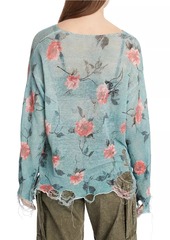 R13 Floral Distressed Linen Boyfriend Sweater