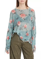 R13 Floral Distressed Linen Boyfriend Sweater