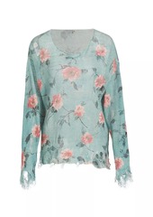 R13 Floral Distressed Linen Boyfriend Sweater