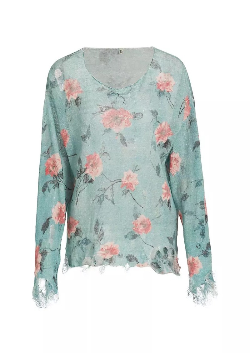 R13 Floral Distressed Linen Boyfriend Sweater