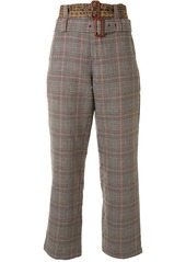 R13 plaid patterned double belted trousers