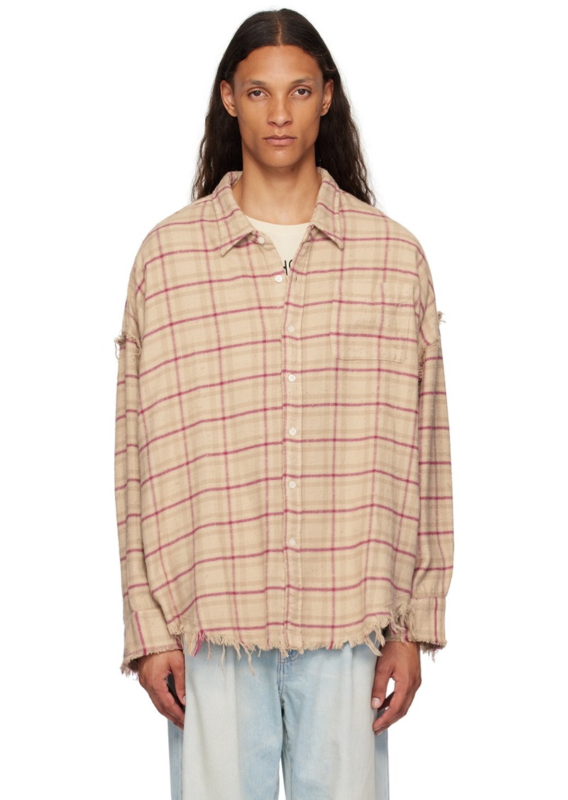 R13 Beige & Pink Shredded Seam Drop Neck Shirt