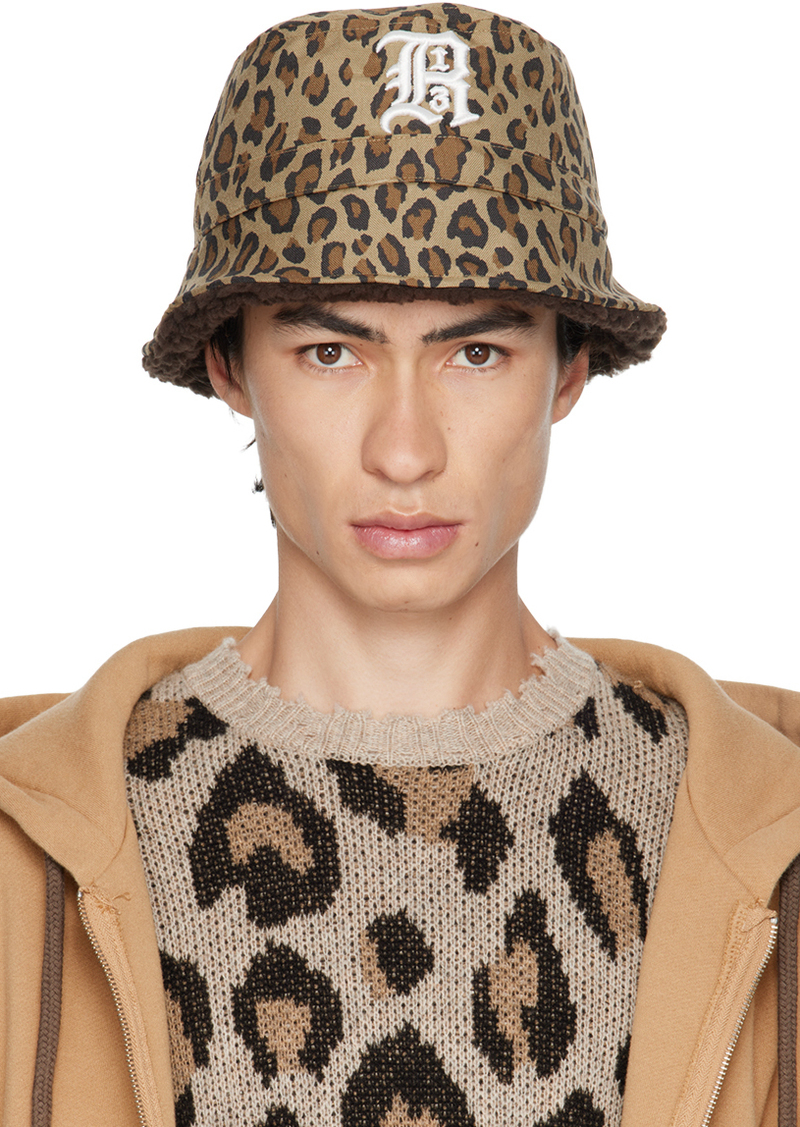 R13 Beige Leopard Logo Bucket Hat