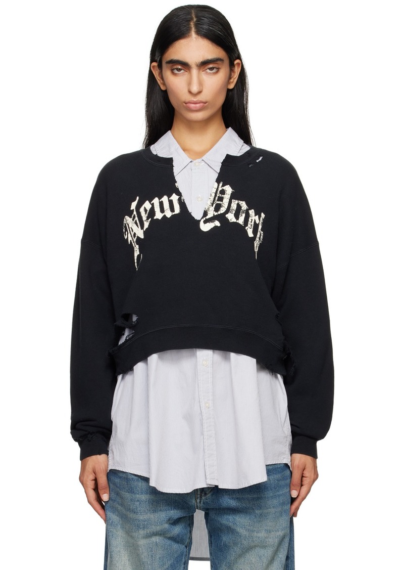 R13 Black 'New York' Cropped Sweatshirt