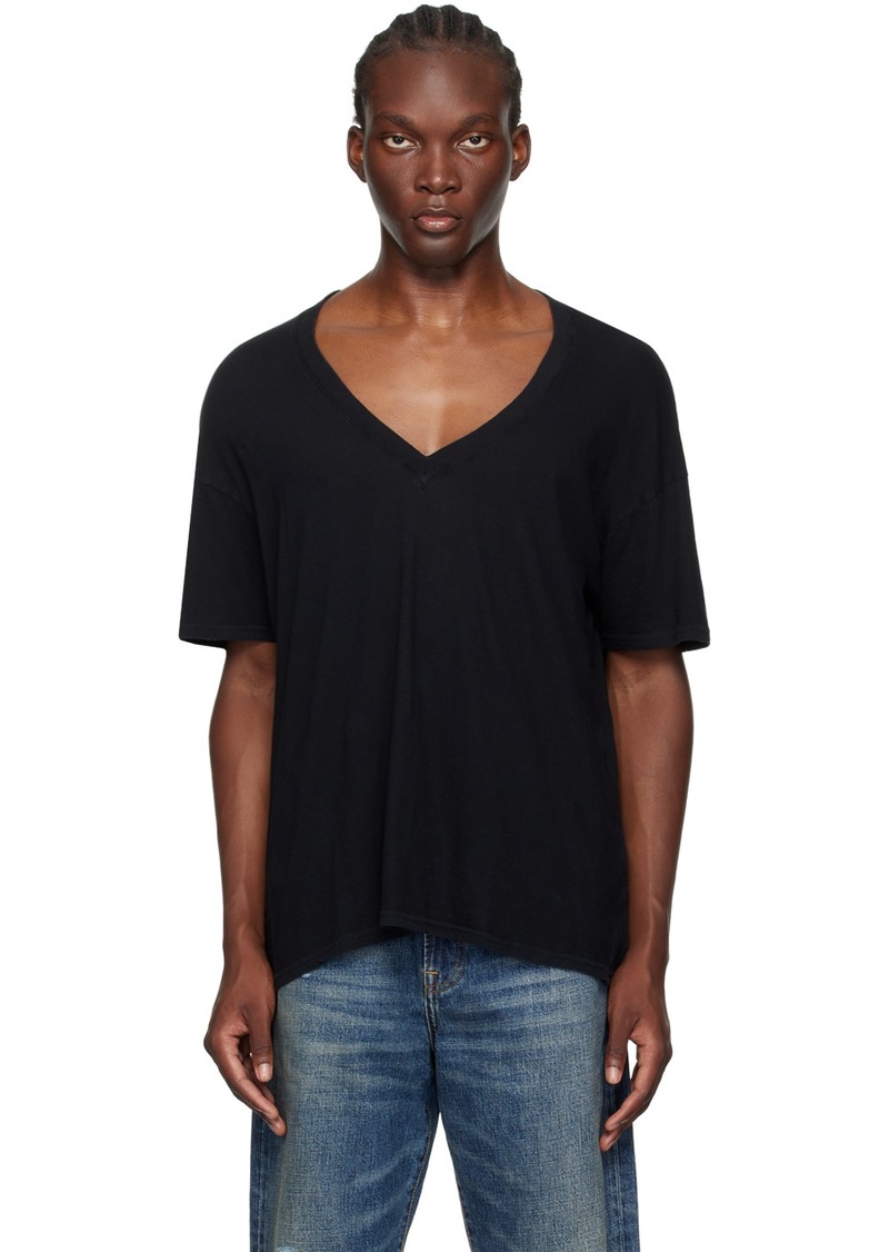 R13 Black V-Neck Boxy Seamless T-Shirt