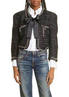 R13 Chain Embellished Square Shoulder Tweed Crop Jacket