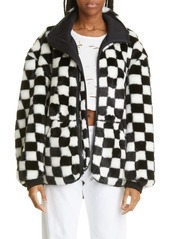 R13 Checkered Fleece Jacket in Black/White Checker at Nordstrom