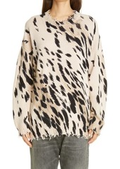 R13 Cheetah Jacquard Distressed Cotton Sweater
