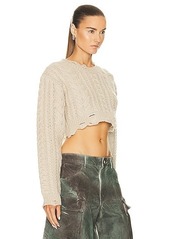 R13 Distressed Cropped Cable Sweater