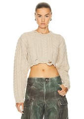 R13 Distressed Cropped Cable Sweater
