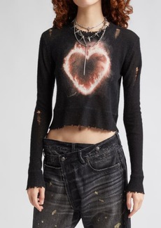 R13 Distressed Flaming Heart Cashmere Crop Sweater