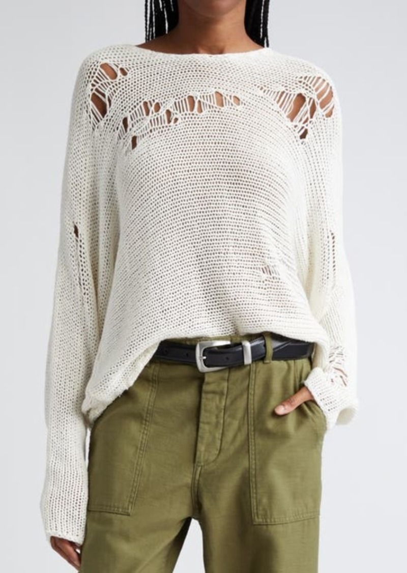 R13 Distressed Linen & Cotton Blend Boyfriend Sweater