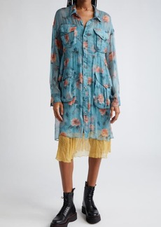R13 Floral Long Sleeve Double Layer Dress