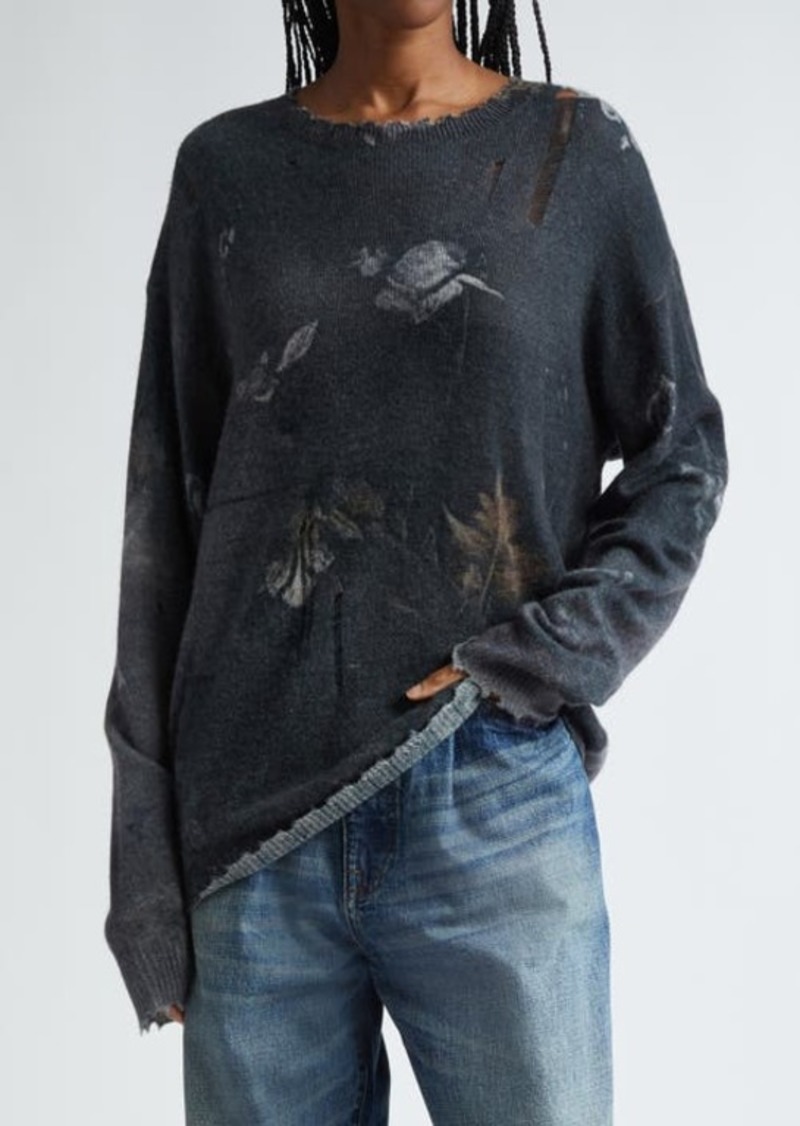 R13 Floral Oversize Distressed Cashmere Sweater