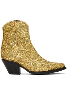 R13 Gold Skinny Ankle Cowboy Boots