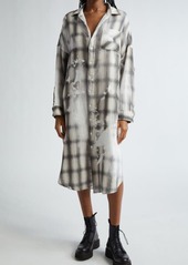 R13 Jumbo Bleached Plaid Long Sleeve Cotton Gauze Midi Shirtdress