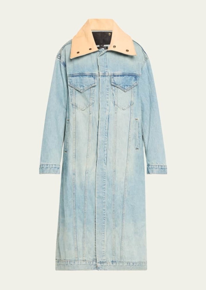 R13 Kat Long Denim Trucker Coat