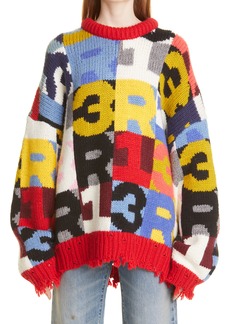 R13 Oversize Chunky Logo Intarsia Sweater in Multicolor Intarsia at Nordstrom