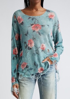 R13 Oversize Distressed Floral Boyfriend Sweater