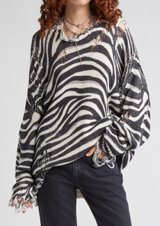 R13 Oversize Distressed Zebra Stripe Sweater