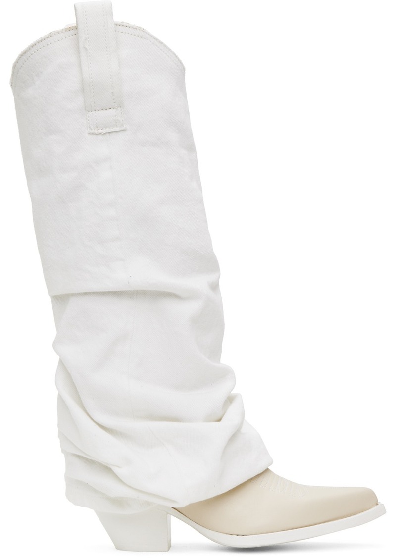 R13 White & Off-White Mid Cowboy Denim Sleeve Boots