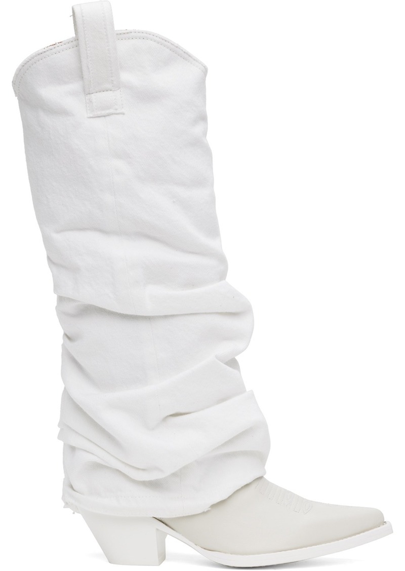 R13 White Mid Cowboy Denim Sleeve Boots