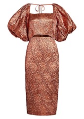 Rachel Comey Limbara Metallic Silk-Jacquard Puff-Sleeve Cutout Sheath Dress
