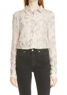 Rachel Comey Thyme Metallic Print Button-Up Blouse in Silver-Blush at Nordstrom