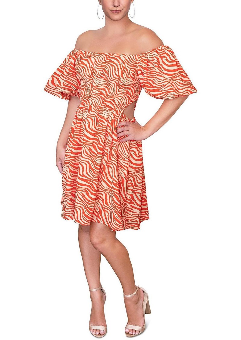 Rachel Roy Nova Womens Smocked Cut-Out Mini Dress