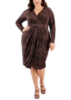 Rachel Rachel Roy Plus Size Sylvia Floral-Print Pleated Wrap Dress - Mocha Zebra