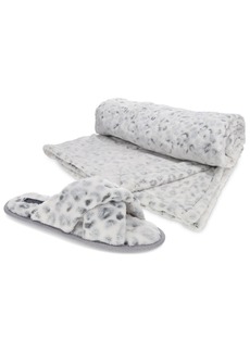 Rachel Rachel Roy Women's Gift Set with X-Band Plush Slipper and Cheetah Blanket Set - Gray Cheetah Print