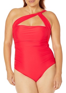 RACHEL Rachel Roy Women's Standard One Piece Swimsuit with Top Strap As Closure at Neck red XL
