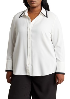 Rachel Roy Tipped Long Sleeve Button-Up Shirt in Ivory/Black at Nordstrom Rack