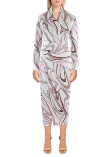 Rachel Roy Womens Faux Wrap Midi Wrap Dress