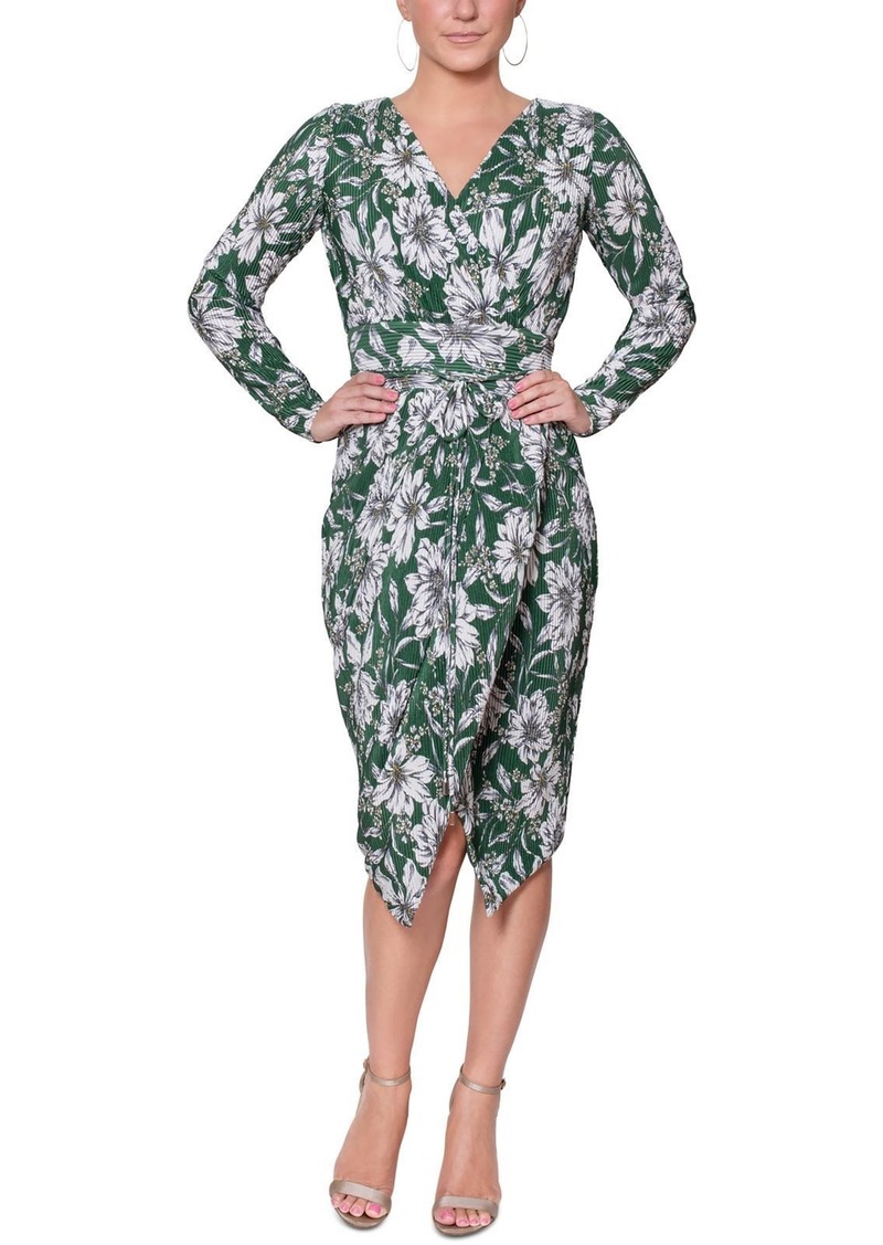 Rachel Roy Womens Floral Print Mid Calf Wrap Dress