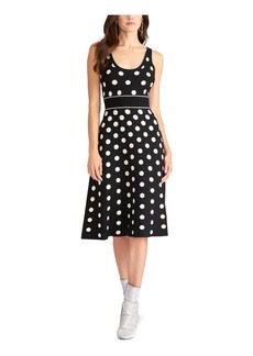 Rachel Roy Womens Polka Dot Crew Neck Midi Dress